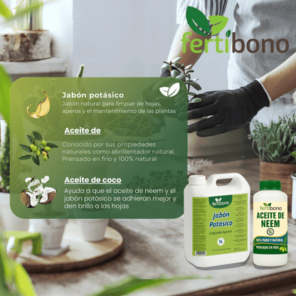 Fertibono - Jabón Potásico y Aceite de Neem - 5L + 1l - Limpieza y Cuidado Natural para Plantas y Jardín - 100% Ecológico y Biodegradable