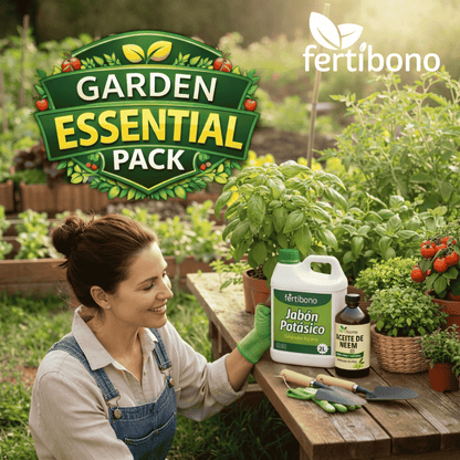 FLORANIM Multiuso - Jabón Potásico 2L + Aceite de Neem 500 ml para Plantas, Huerto y Jardín - Pack Concentrado para Diluir en Agua y Pulverizar