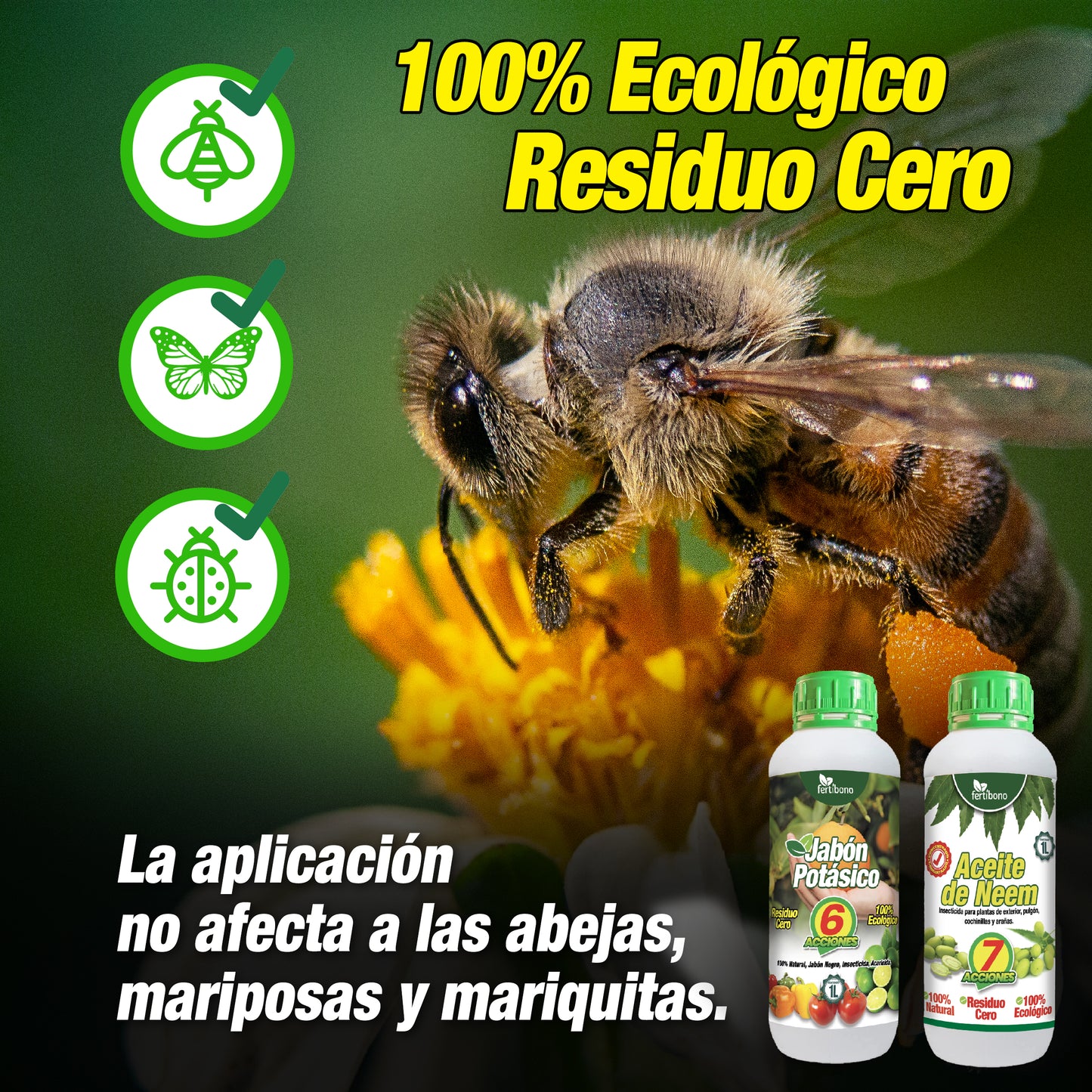 FERTIBONO Jabón Potásico y Aceite de Neem, 100% Naturales para Control de Plagas y Enfermedades en Plantas – Máxima Concentración y Máxima Efectividad (Pack 1L +1L)