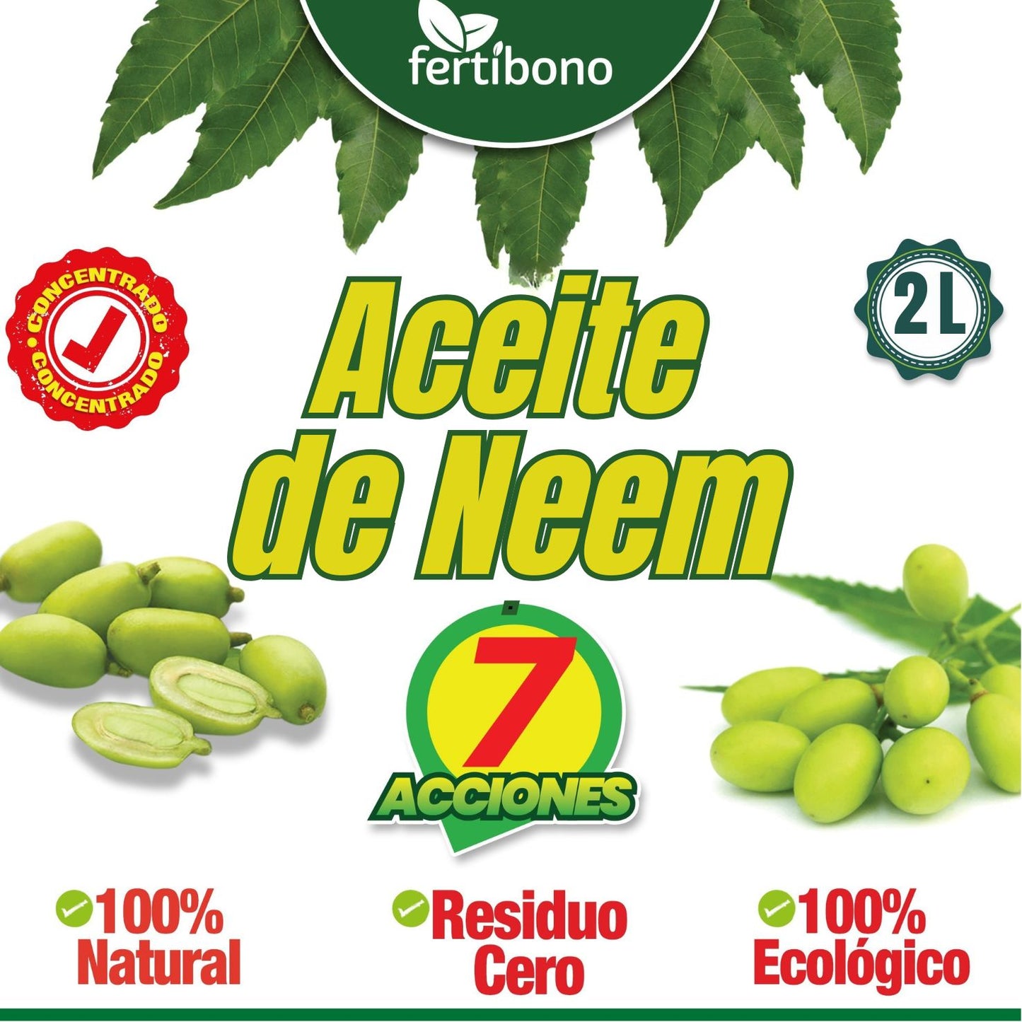 FERTIBONO Aceite de Neem 100% Puro y Natural - Extraído de Semillas - Vitalidad y Bienestar para Plantas - Hidratación y Nutrición Natural - Residuo Cero - 2L