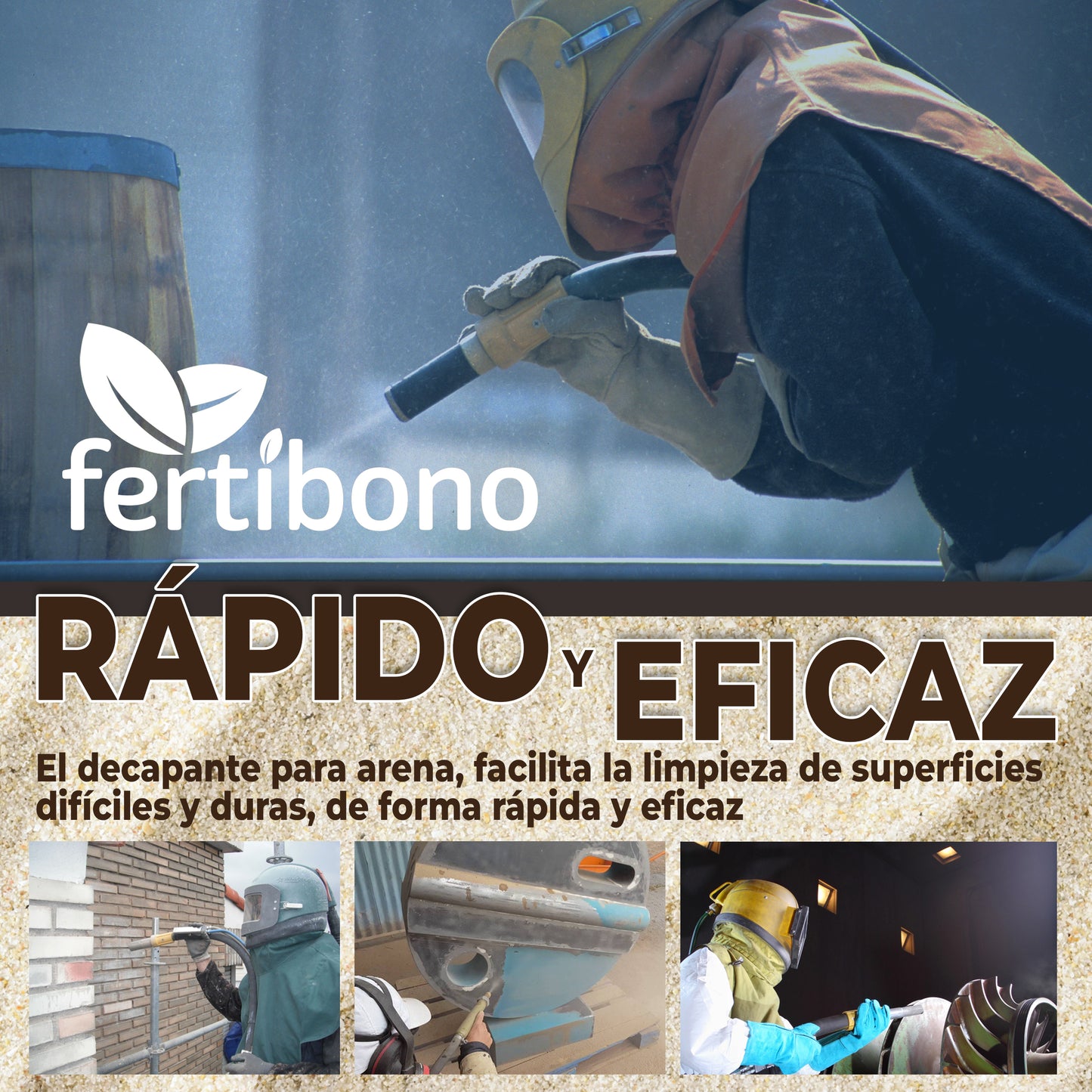 Arena Para Chorrear Fertibono - 25kg, Alta Pureza SiO2, Baja Humedad, Ideal Para Metal, Madera, Óxido Y Pintura, Ecológica Y Versátil