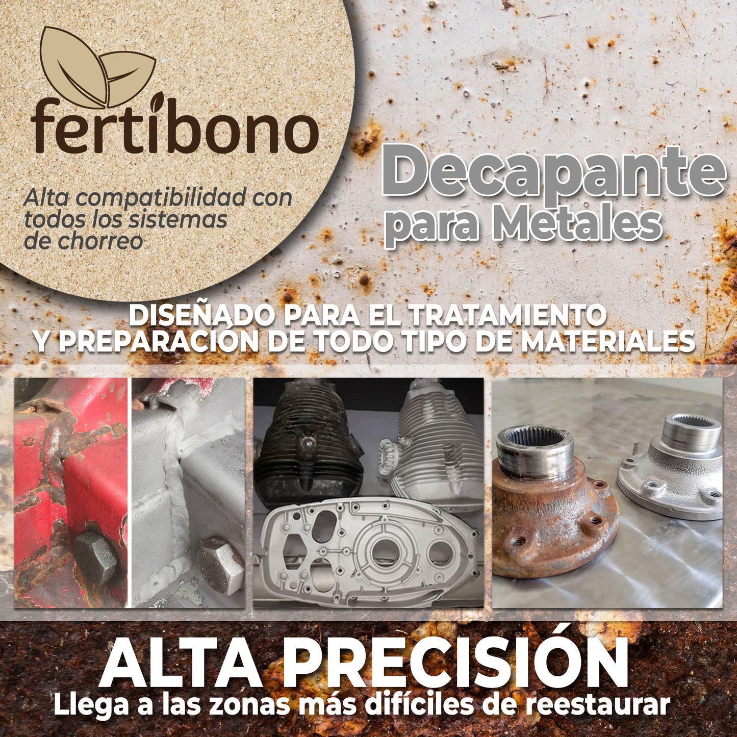 Arena Para Chorrear Fertibono - 11kg, Alta Pureza SiO2, Baja Humedad, Ideal Para Metal, Madera, Óxido Y Pintura, Ecológica Y Versátil