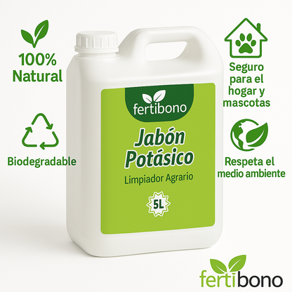 FERTIBONO Jabon Potasico Ultra Concentrado - El Más Eficaz 100% Natural y Residuo Cero Insecticida para Plantas, Potente contra Pulgón (5L)
