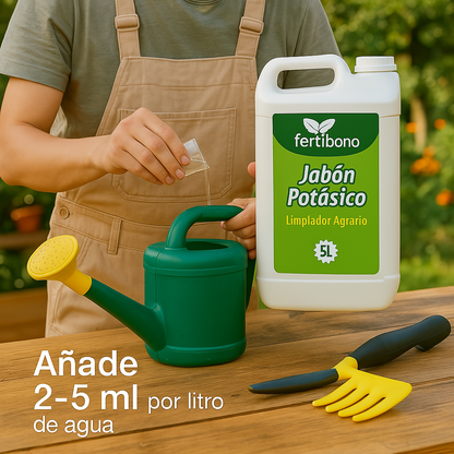 FERTIBONO Jabon Potasico Ultra Concentrado - El Más Eficaz 100% Natural y Residuo Cero Insecticida para Plantas, Potente contra Pulgón (5L)