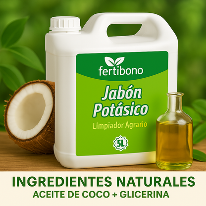 FERTIBONO Jabon Potasico Ultra Concentrado - El Más Eficaz 100% Natural y Residuo Cero Insecticida para Plantas, Potente contra Pulgón (5L)