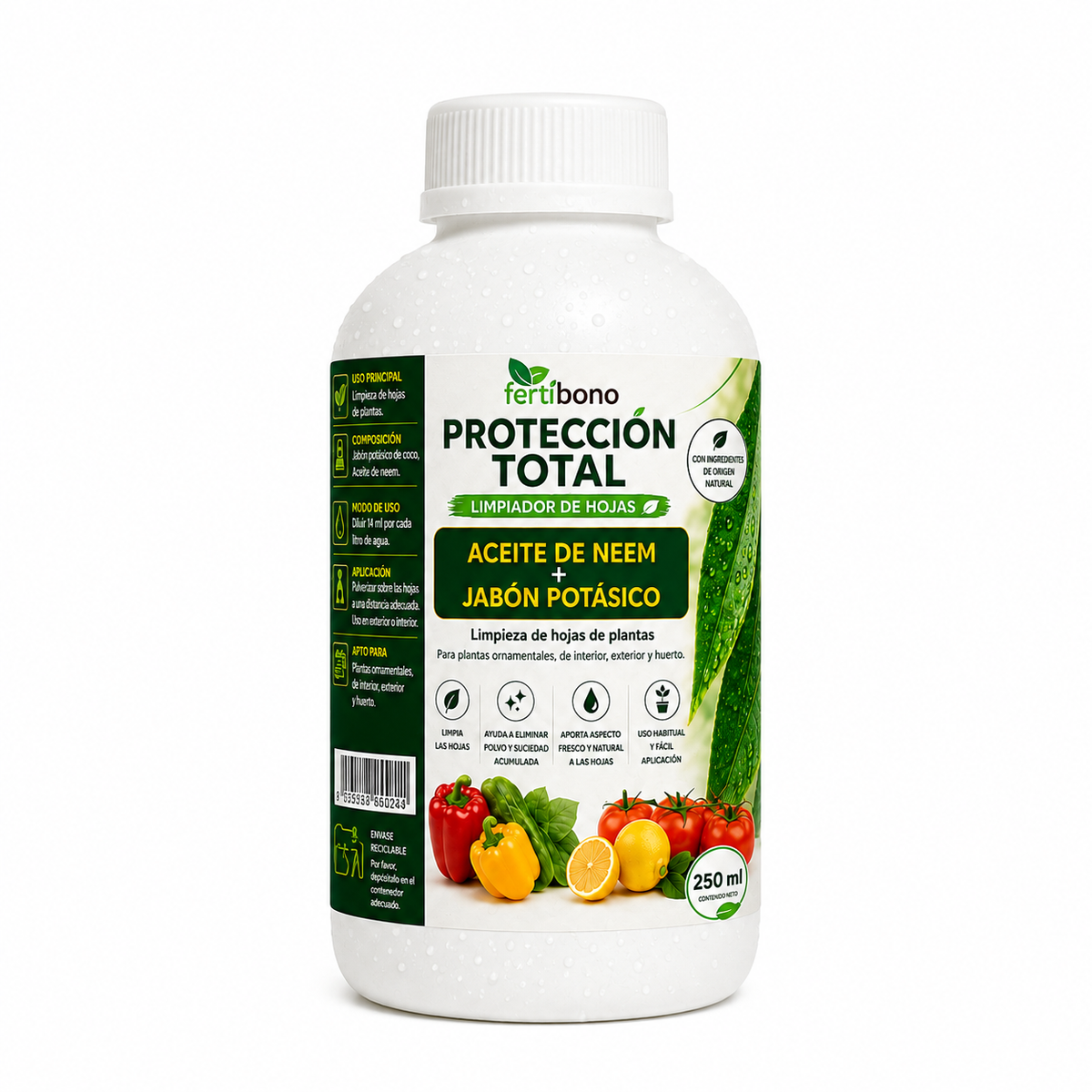 FERTIBONO PROTECCIÓN TOTAL | Solución Multiusos Natural para Plantas |250ml| Jabón Potásico + Aceite de Neem | Ideal para Huertos y Jardines