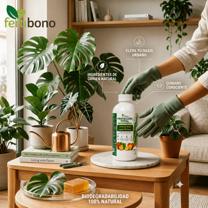 FERTIBONO PROTECCIÓN TOTAL | Solución Multiusos Natural para Plantas |250ml| Jabón Potásico + Aceite de Neem | Ideal para Huertos y Jardines