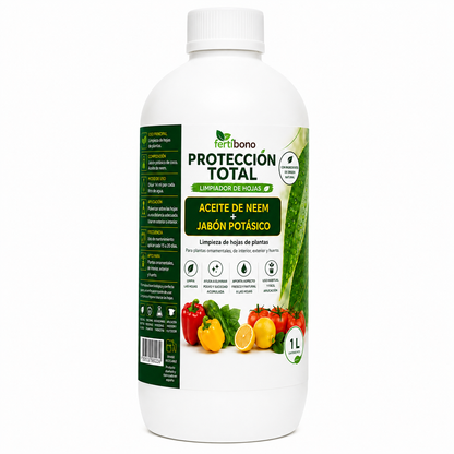 FERTIBONO PROTECCIÓN TOTAL | Solución Multiusos Natural para Plantas | 1 L |  Jabón Potásico + Aceite de Neem | Ideal para Huertos y Jardines
