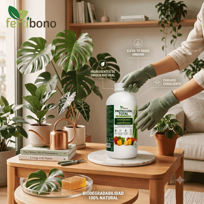 FERTIBONO PROTECCIÓN TOTAL | Solución Multiusos Natural para Plantas | 1 L |  Jabón Potásico + Aceite de Neem | Ideal para Huertos y Jardines