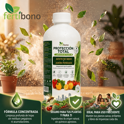 FERTIBONO PROTECCIÓN TOTAL | Solución Multiusos Natural para Plantas | 1 L |  Jabón Potásico + Aceite de Neem | Ideal para Huertos y Jardines