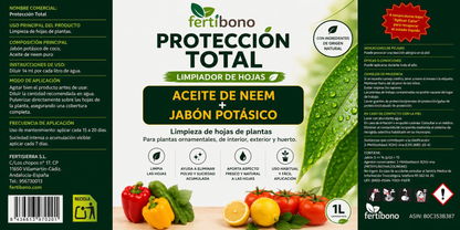 FERTIBONO PROTECCIÓN TOTAL | Solución Multiusos Natural para Plantas | 1 L |  Jabón Potásico + Aceite de Neem | Ideal para Huertos y Jardines