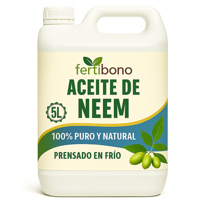 FERTIBONO Aceite de Neem 100% Puro y Natural - Extraído de Semillas - Vitalidad y Bienestar para Plantas - Hidratación y Nutrición Natural - Residuo Cero - 5L