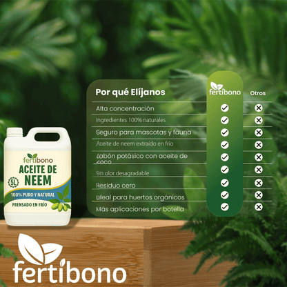FERTIBONO Aceite de Neem 100% Puro y Natural - Extraído de Semillas - Vitalidad y Bienestar para Plantas - Hidratación y Nutrición Natural - Residuo Cero - 5L