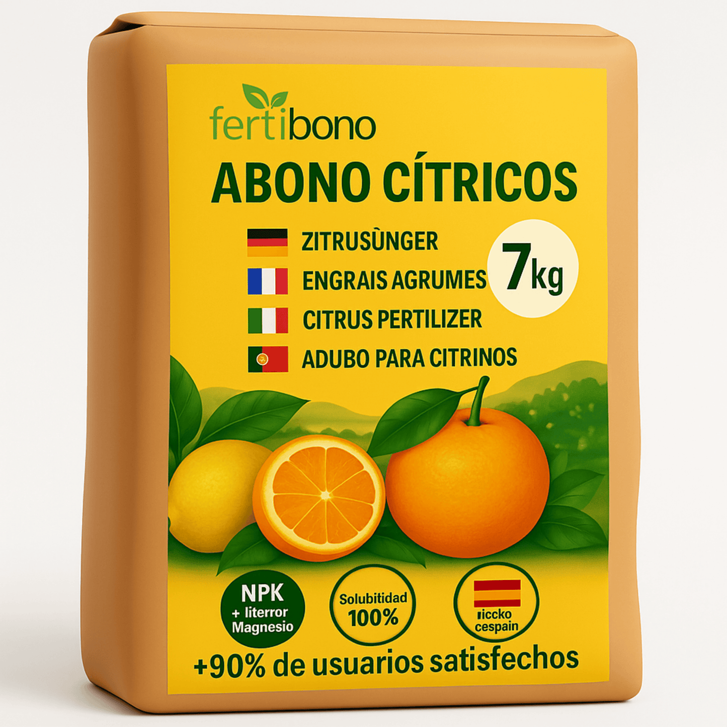 FERTIBONO Abono Cítricos Premium para Limonero y Naranjos, 20-5-11, (7Kg), con Hierro, Calcio, Azufre, Magnesio, y Manganeso - Corrector de Carencias Múltiples