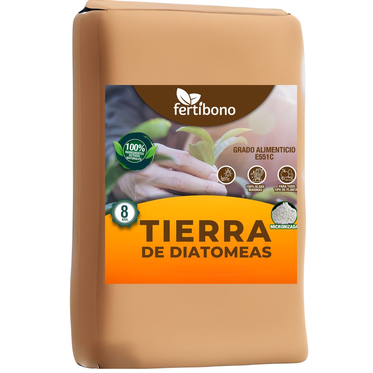 FERTIBONO Tierra de Diatomeas 100% Natural - Grado Alimenticio - 8 kg - Ideal para Mascotas, Plantas y Más