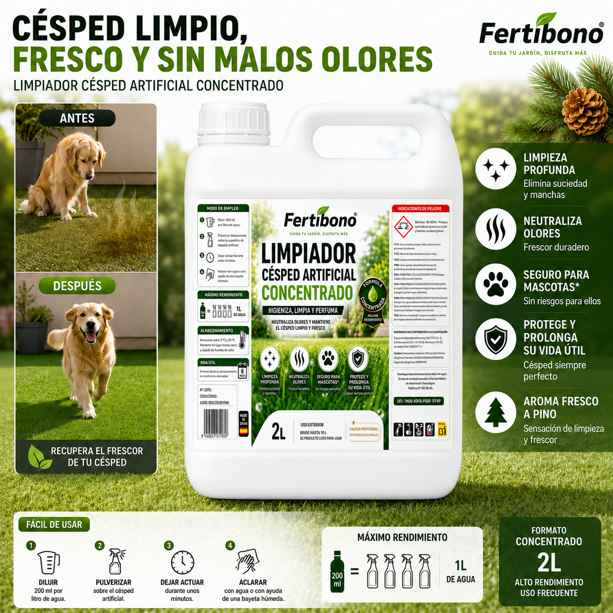 Fertibono PureTurf 2 L Limpiador Césped Artificial
