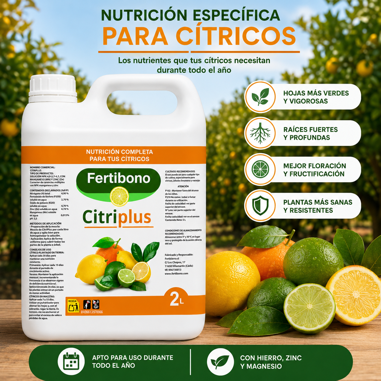 Abono para Cítricos con Hierro y NPK | Fertibono CitriPlus 2L