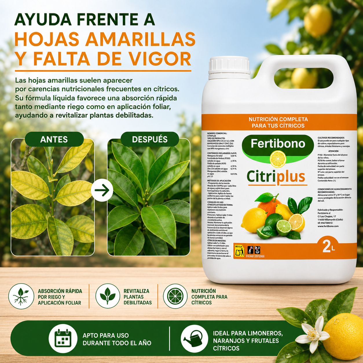 Abono para Cítricos con Hierro y NPK | Fertibono CitriPlus 2L