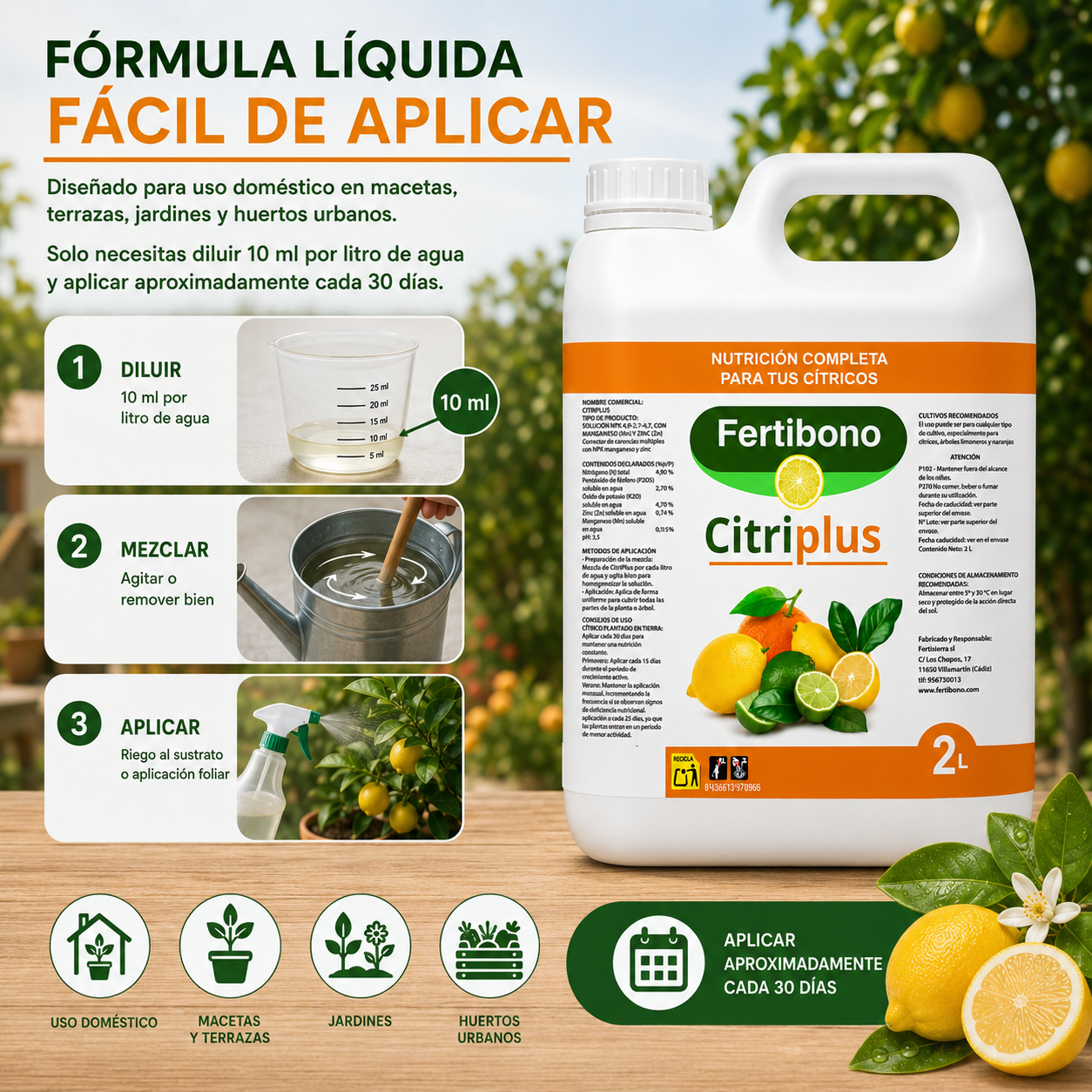 Abono para Cítricos con Hierro y NPK | Fertibono CitriPlus 2L