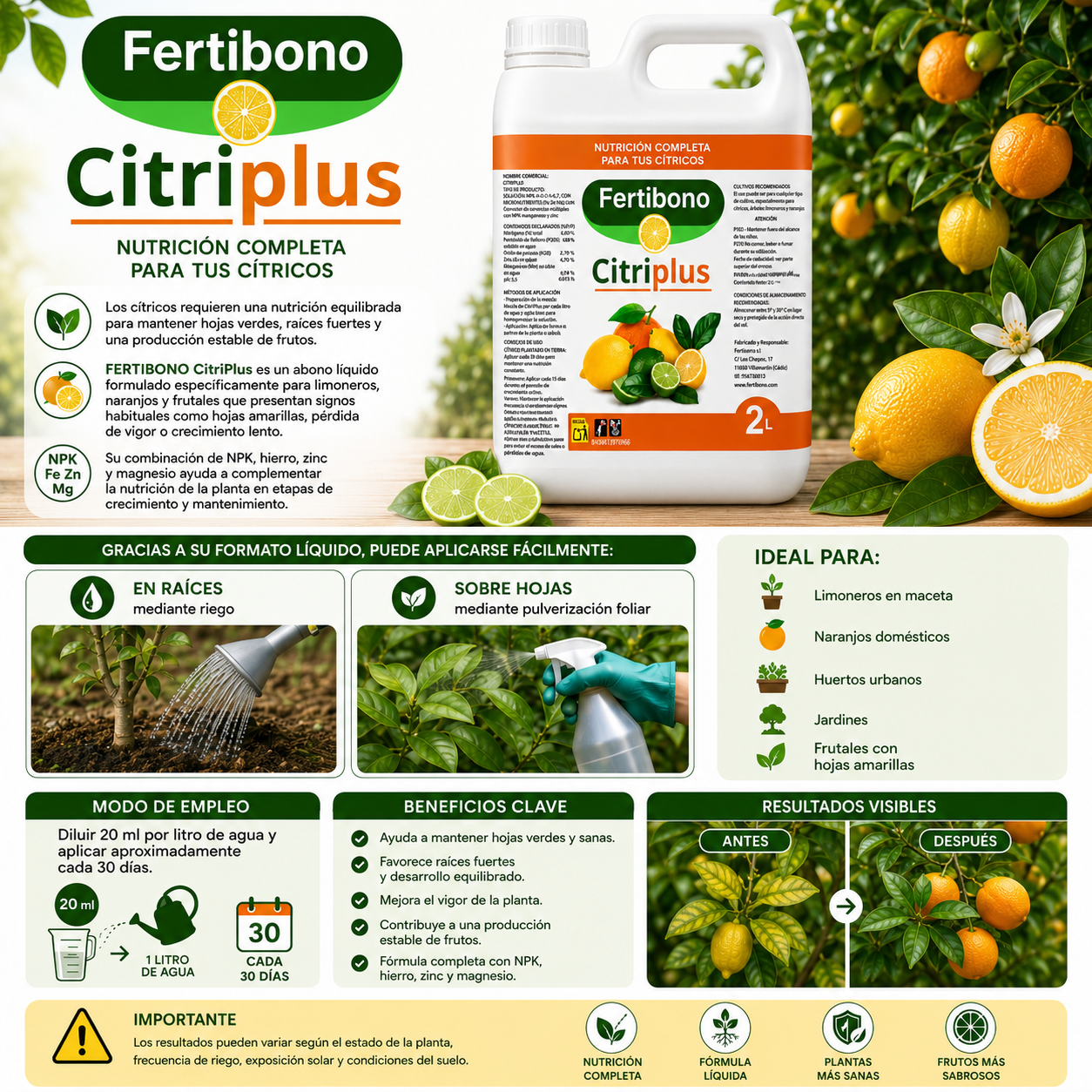 Abono para Cítricos con Hierro y NPK | Fertibono CitriPlus 2L
