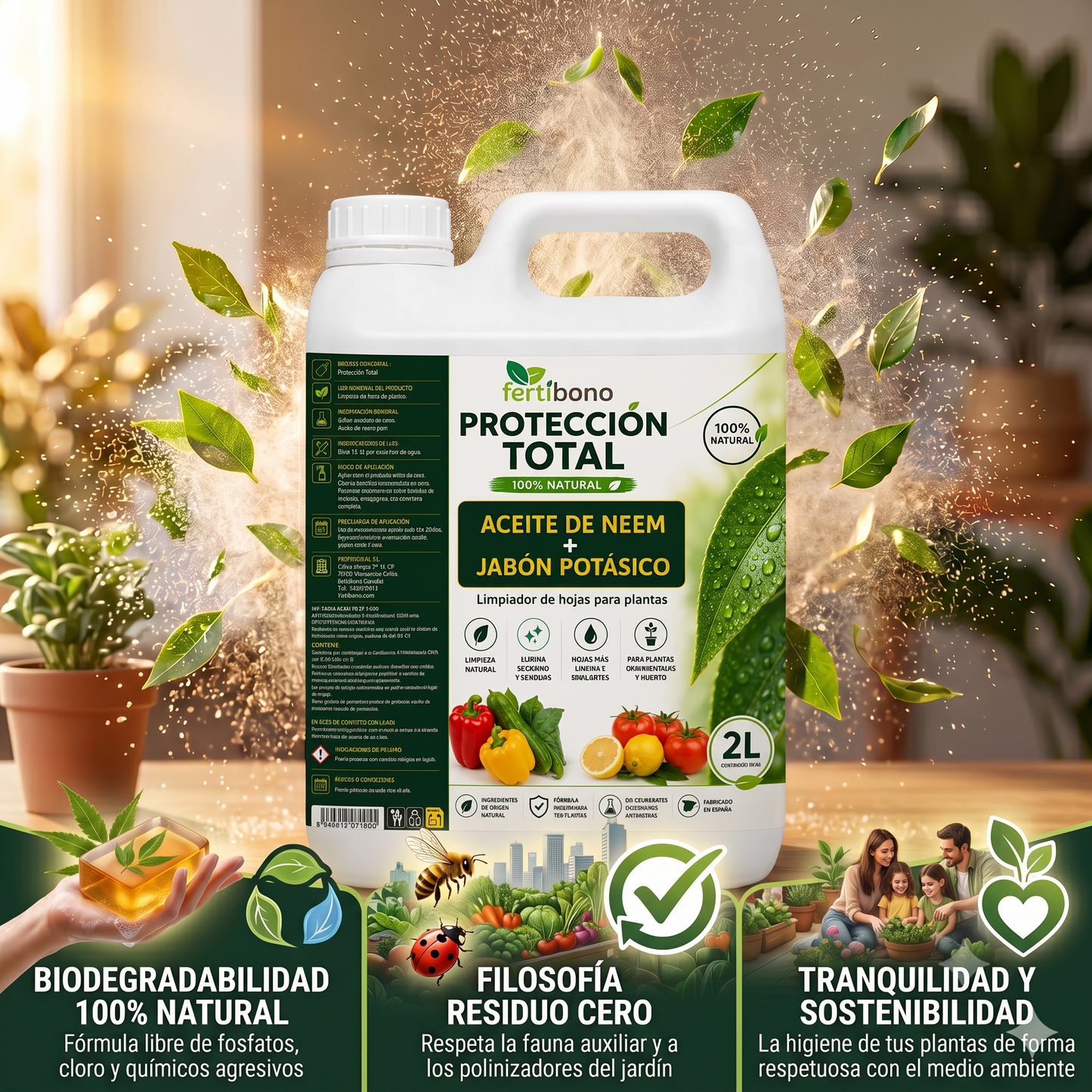 Jabón Potásico con Aceite Neem - Protección Total | Multiusos para Plantas y Huerto | 2 Litros