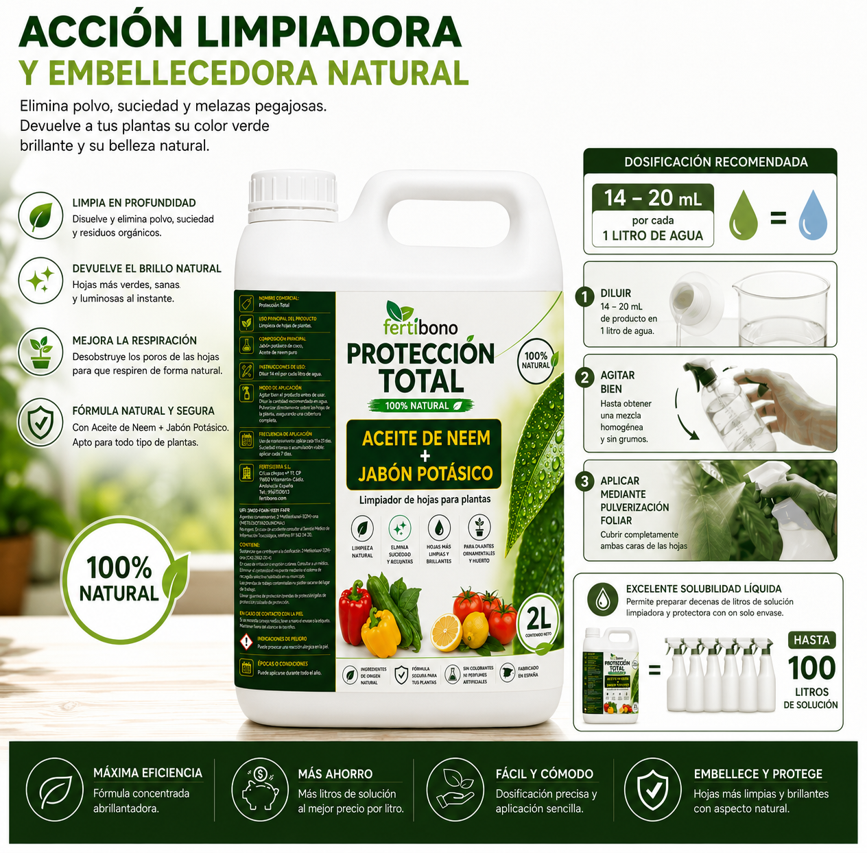 Jabón Potásico con Aceite Neem - Protección Total | Multiusos para Plantas y Huerto | 2 Litros