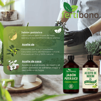 FERTIBONO BabyPlus - Jabón Potásico y Aceite de Neem – Pack 250 ml - Alta Concentración, Mayor Ahorro con Menor Dosis, Eficacia en el Cuidado de Plantas.