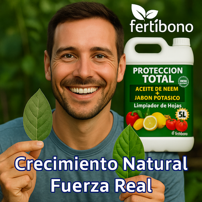FERTIBONO PROTECCIÓN TOTAL | Solución Multiusos Natural para Plantas |5 l| Jabón Potásico + Aceite de Neem | Ideal para Huertos y Jardines