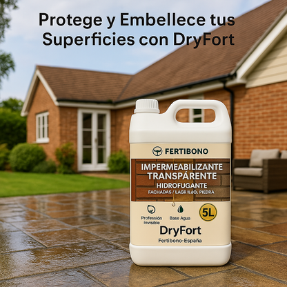 DryFort - Impermeabilizante Transparente Hidrofugante para Fachadas, (5L), Piedra Natural, Gres, Tejas y Terraza - Protege Contra Humedad, Manchas, Heladas y Moho - Interior y Exterior