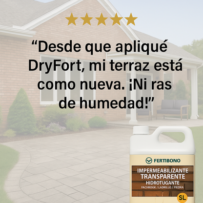 DryFort - Impermeabilizante Transparente Hidrofugante para Fachadas, (5L), Piedra Natural, Gres, Tejas y Terraza - Protege Contra Humedad, Manchas, Heladas y Moho - Interior y Exterior