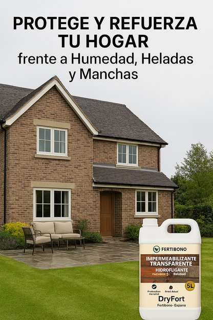 DryFort - Impermeabilizante Transparente Hidrofugante para Fachadas, (5L), Piedra Natural, Gres, Tejas y Terraza - Protege Contra Humedad, Manchas, Heladas y Moho - Interior y Exterior