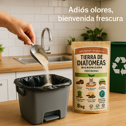Tierra de Diatomeas Micronizada 8 kg – Multiusos Natural: Absorbente de Humedad y Olores para Hogar, Mascotas, Jardín e Industria