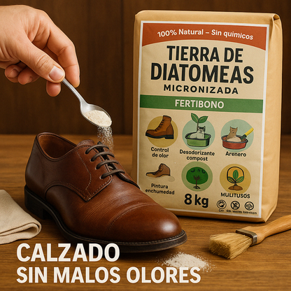 Tierra de Diatomeas Micronizada 8 kg – Multiusos Natural: Absorbente de Humedad y Olores para Hogar, Mascotas, Jardín e Industria