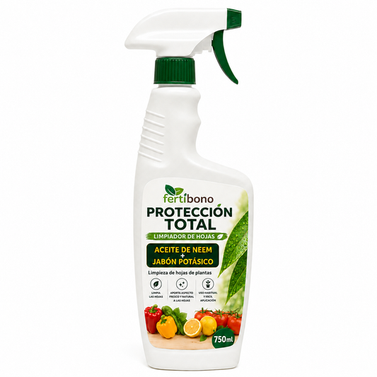 FERTIBONO PROTECCIÓN TOTAL | Solución Multiusos Natural para Plantas |750ml| Jabón Potásico + Aceite de Neem | Ideal para Huertos y Jardines