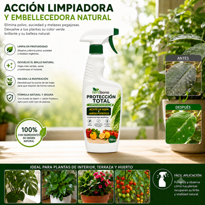 FERTIBONO PROTECCIÓN TOTAL | Solución Multiusos Natural para Plantas |750ml| Jabón Potásico + Aceite de Neem | Ideal para Huertos y Jardines