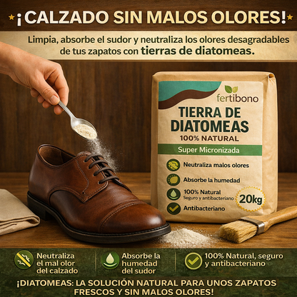 Tierra Diatomeas 20kg Micronizada Natural - Multiusos Plantas y Absorbente Olores Mascotas - Saco Ahorro Multiusos