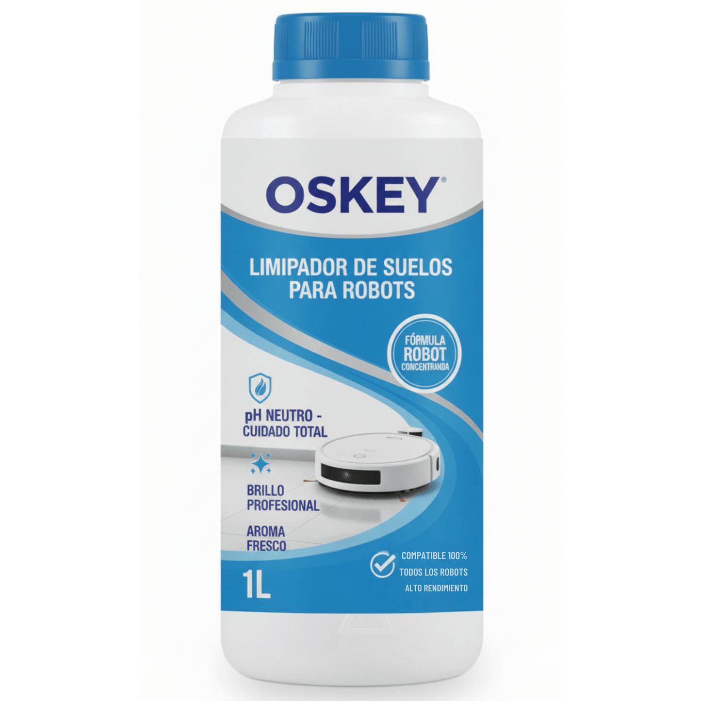 Limpiador de suelos para robot OSKEY 1L líquido pH neutro – higienizador y neutralizador de olores, aroma suave, brillo sin rayas, compatible universal