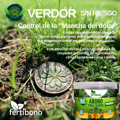 FERTIBONO Abono Césped, Antimusgos, Liberacion Lenta, Primavera, Verano, Acción 5 en 1, (4,5 Kg)