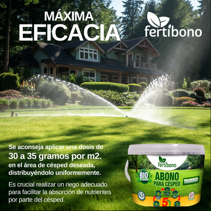 FERTIBONO Abono Césped, Antimusgos, Liberacion Lenta, Primavera, Verano, Acción 5 en 1, (4,5 Kg)