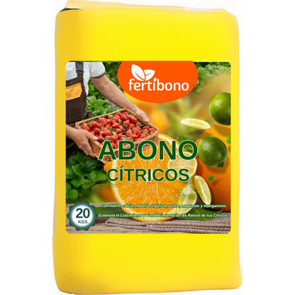 FERTIBONO Abono Cítricos Premium para Limonero y Naranjos, 20-5-11, (20Kg), con Hierro, Calcio, Azufre, Magnesio, y Manganeso - Corrector de Carencias Múltiples