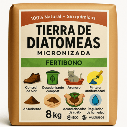 Tierra de Diatomeas Micronizada 8 kg – Multiusos Natural: Absorbente de Humedad y Olores para Hogar, Mascotas, Jardín e Industria
