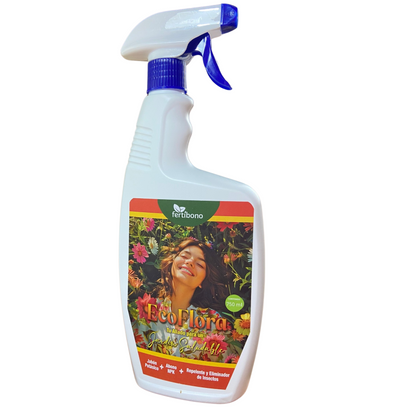 FERTIBONO EcoFlora - Fórmula Premium para Flores: Jabón Potásico, Abono y Extractos Naturales (750ml), Cuida y Protege tus Plantas de Interior y Exterior contra Plagas, Pulgón, Ácaros,Cochinilla,Taladro