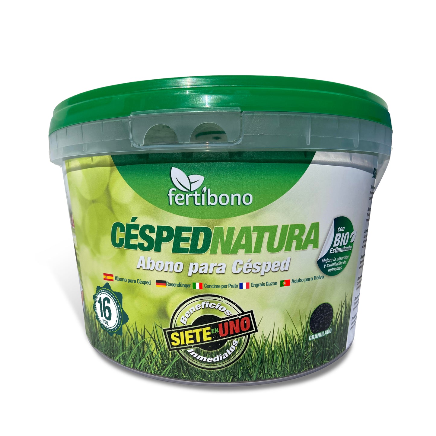 FERTIBONO CéspedNatura - Abono Orgánico de Liberación Lenta para Césped - Seguro para Mascotas y Familia, Nutrición Profunda sin Quemaduras - Apto para Todas las Estaciones. (16kg)