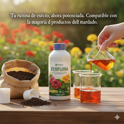 FERTIBONO ECOFLORA, (1 L) – Abono orgánico líquido bioestimulante con L-aminoácidos · fortalece las defensas naturales de rosales, geranios y plantas ornamentales frente a condiciones adversas