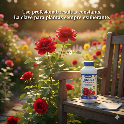 FERTIBONO ECOFLORA, (1 L) – Abono orgánico líquido bioestimulante con L-aminoácidos · fortalece las defensas naturales de rosales, geranios y plantas ornamentales frente a condiciones adversas