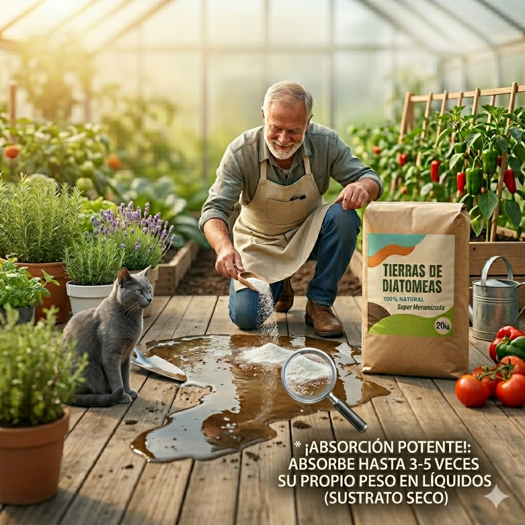 Tierra Diatomeas 20kg Micronizada Natural - Multiusos Plantas y Absorbente Olores Mascotas - Saco Ahorro Multiusos