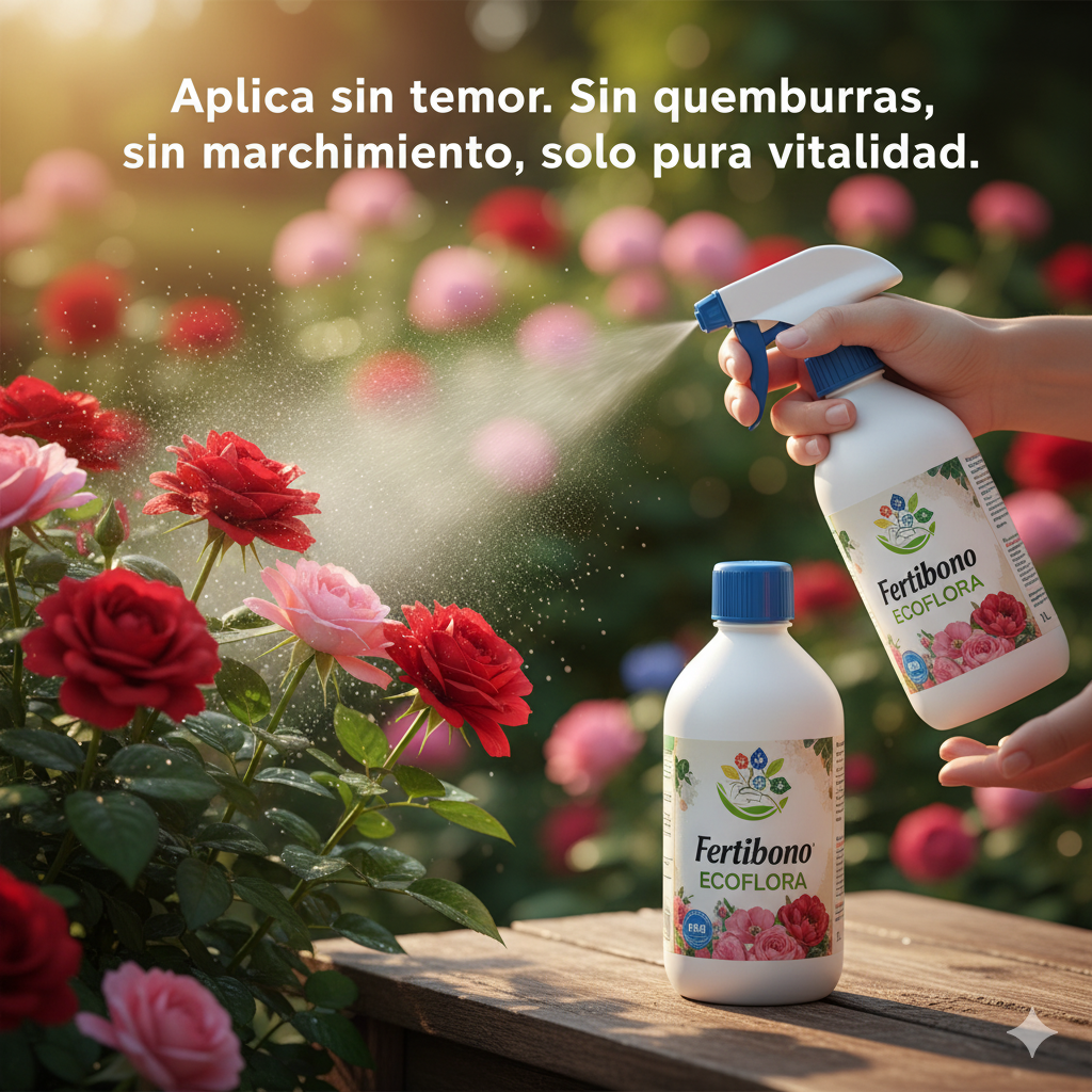 FERTIBONO ECOFLORA, (1 L) – Abono orgánico líquido bioestimulante con L-aminoácidos · fortalece las defensas naturales de rosales, geranios y plantas ornamentales frente a condiciones adversas