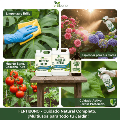 FERTIBONO Aceite de Neem 100% Puro y Natural - Extraído de Semillas - Vitalidad y Bienestar para Plantas - Hidratación y Nutrición Natural - Residuo Cero - 2L