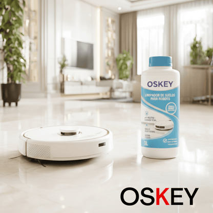 Limpiador de suelos para robot OSKEY 1L líquido pH neutro – higienizador y neutralizador de olores, aroma suave, brillo sin rayas, compatible universal