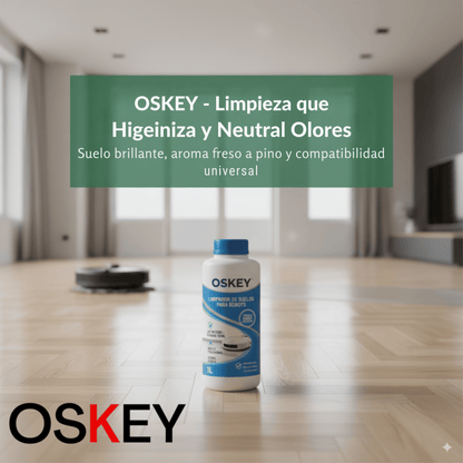 Limpiador de suelos para robot OSKEY 1L líquido pH neutro – higienizador y neutralizador de olores, aroma suave, brillo sin rayas, compatible universal